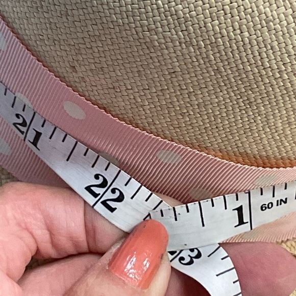 David Cohen Straw Hat with Pink and White Poka Dot Ribbon, Size is 22.5 Inches - Picture 10 of 11